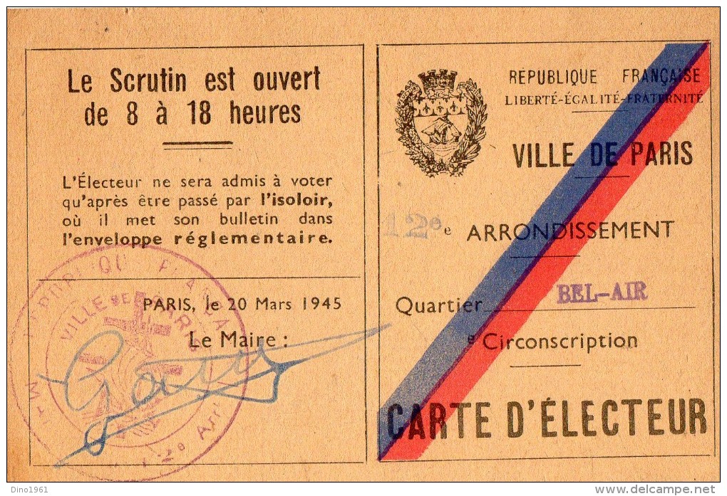 VP5449 - Ville De Paris - Carte D'Electeur De Mr Robert,Eugène FOL à PARIS Bd Picpus - Andere & Zonder Classificatie