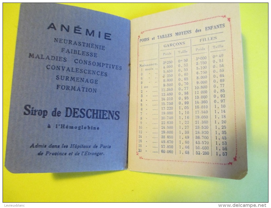 Petit Agenda-Calendrier De Poche/ Sirop De Deschiens à L'Hémoglobine/Anémie/Médicament/1933     CAL 326 - Autres & Non Classés