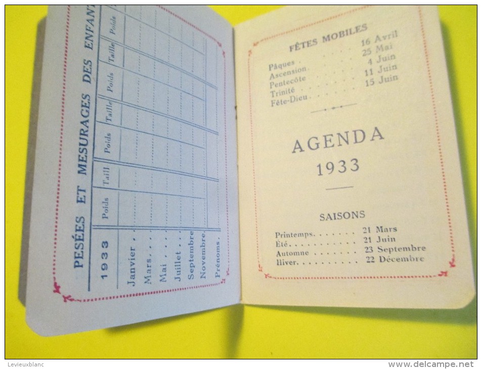 Petit Agenda-Calendrier De Poche/ Sirop De Deschiens à L'Hémoglobine/Anémie/Médicament/1933     CAL 326 - Autres & Non Classés