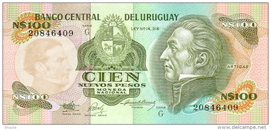 Uruguay 100  Pesos 1974 Pick 62A UNC - Uruguay