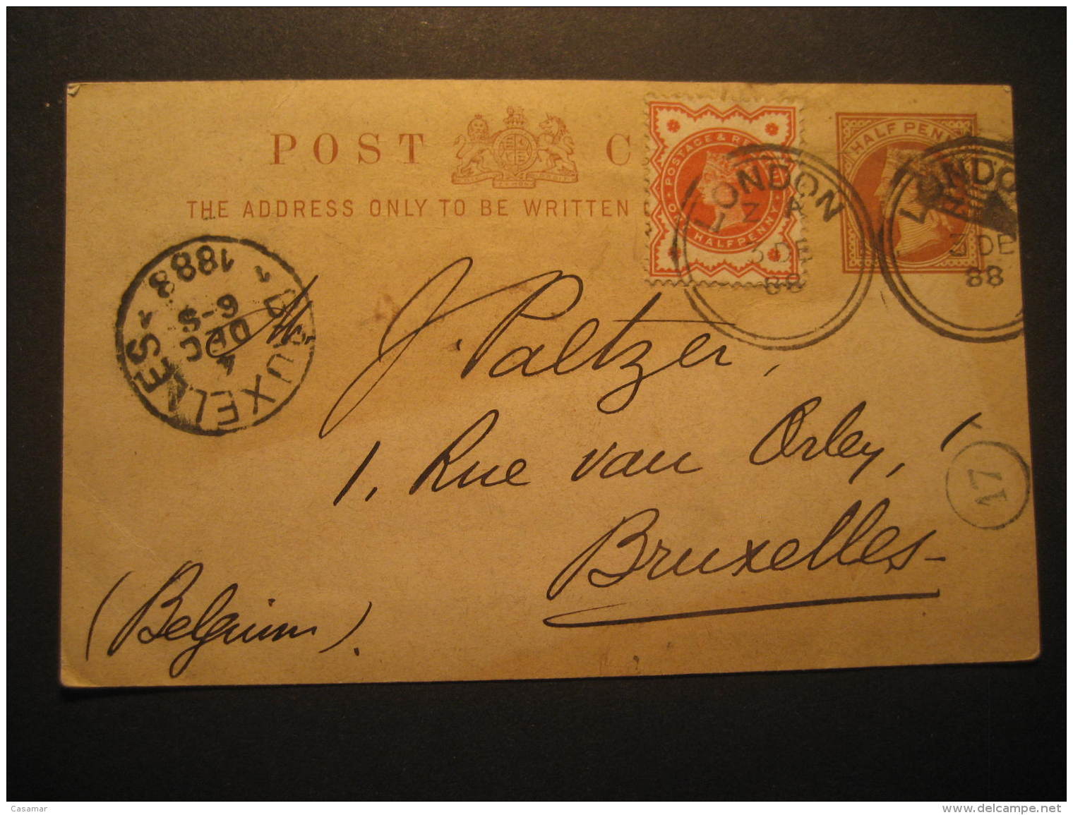 London 1888 To Bruxelles Belgium Stamp On Postal Stationery Card GB UK Great Britain England - Interi Postali