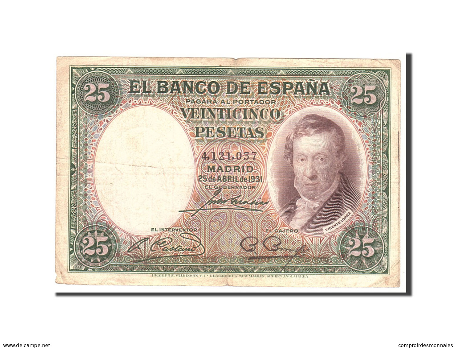 Billet, Espagne, 25 Pesetas, 1931, 1931-04-25, KM:81, TTB - 1-2-5-25 Pesetas