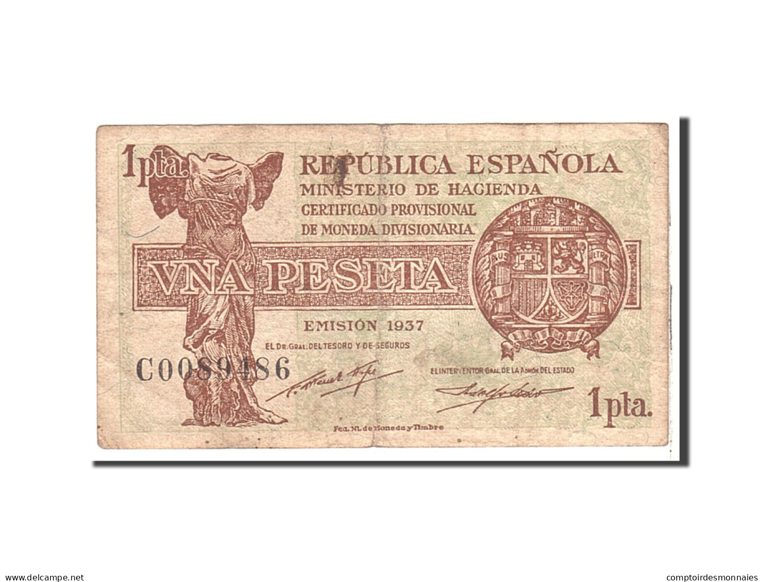 Billet, Espagne, 1 Peseta, 1937, 1937-10-12, KM:104a, TB - 1-2 Peseten