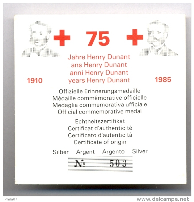 Henry Dunant 75 Years Of Death. Silver 925/1000, Certificate, 57 Gram / 4 Scan - Unclassified