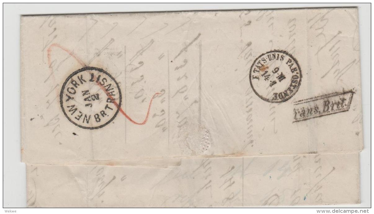 USA029 / Ex N.Y. Per Onforwarding Agent Per Brit. Paket And Via Ostende, UNPAID  1875 - …-1845 Prephilately