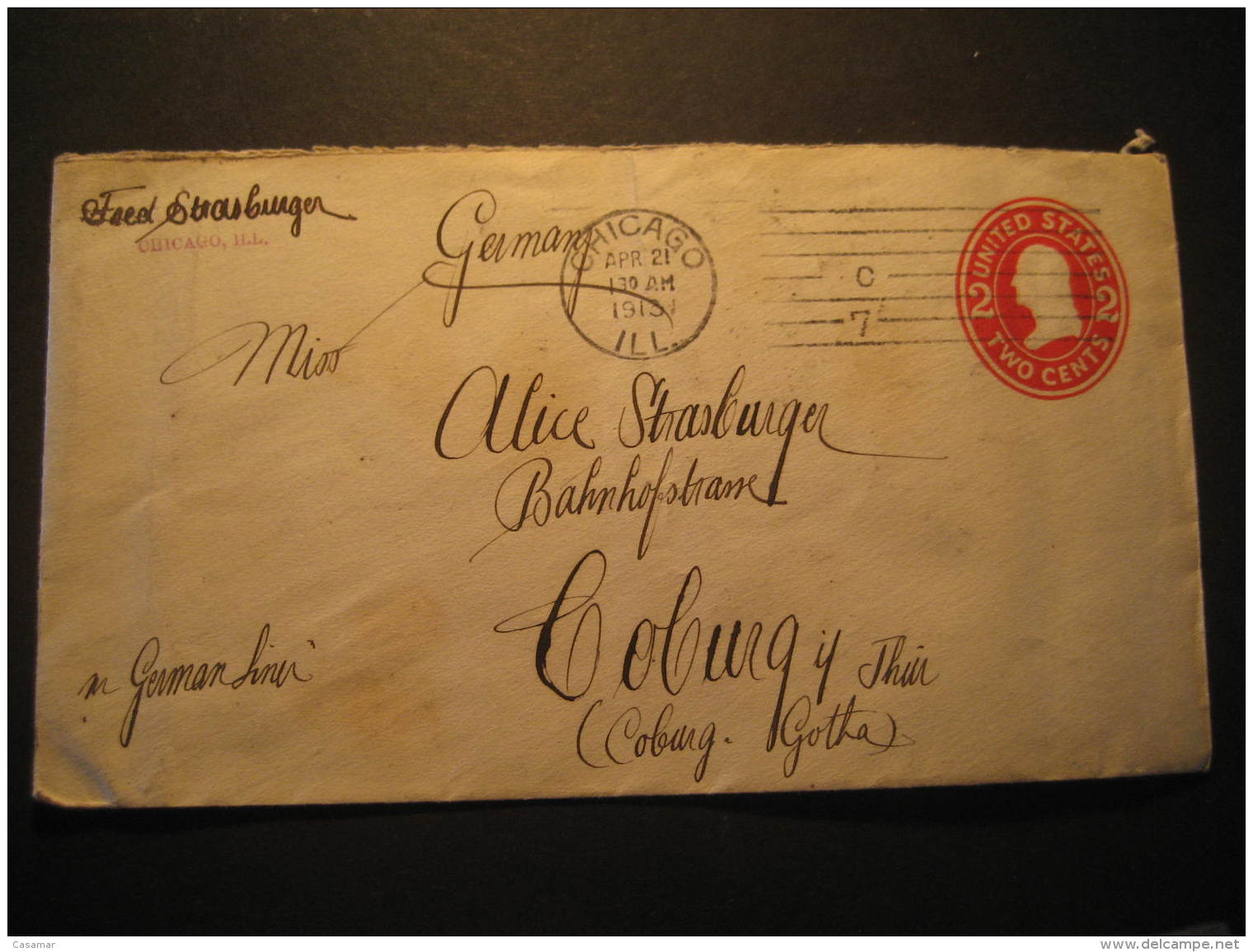 Chicago 1913 To Coburg Germany Postal Stationery Cover USA - Lettres & Documents