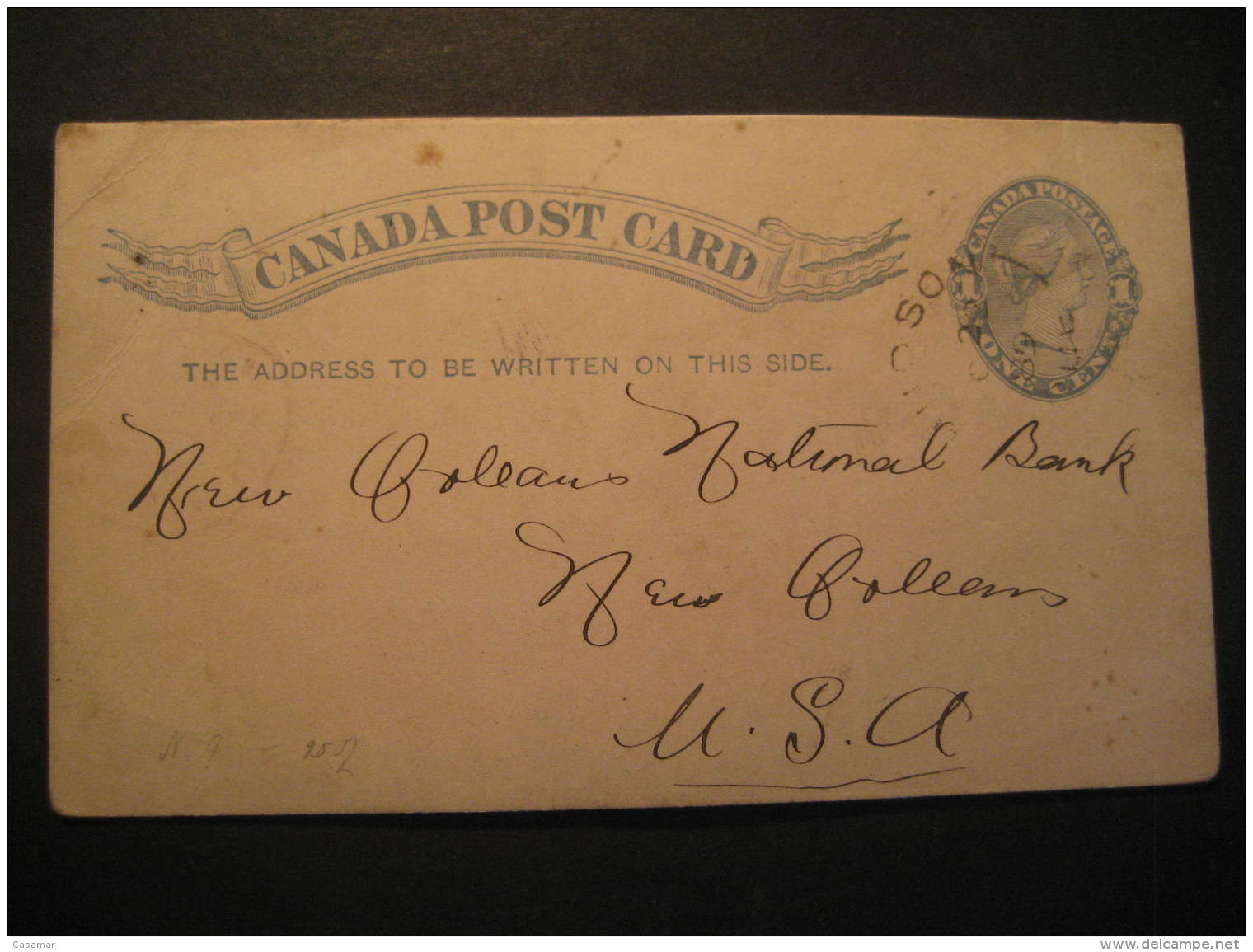 Hudson 1889 To New Orleans USA Postal Stationery Card Canada - 1860-1899 Reinado De Victoria