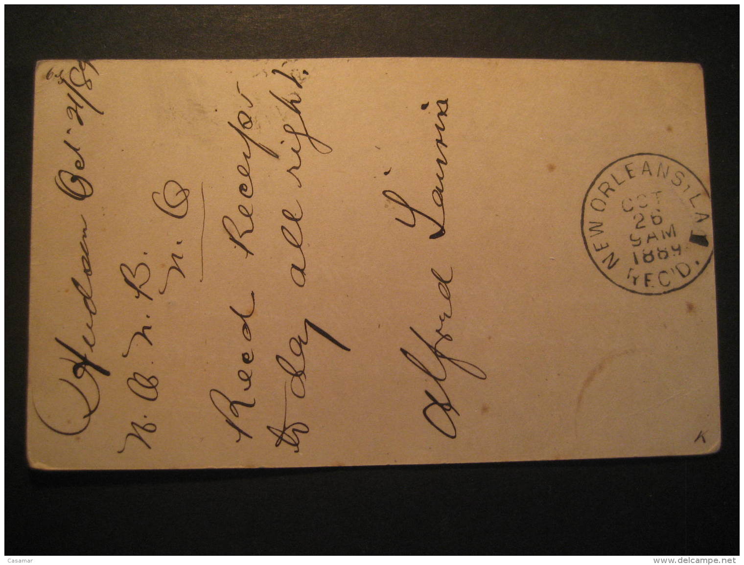 Hudson 1889 To New Orleans USA Postal Stationery Card Canada - 1860-1899 Reinado De Victoria