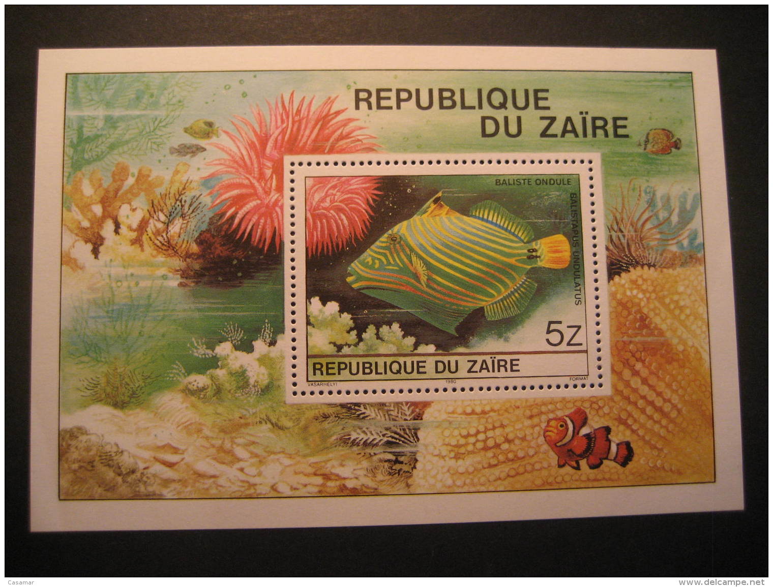 ZAIRE Yvert Block 23 Cat.: 5,65 Eur ** Unhinged Baliste Ondule Fish Fauna Congo Area - Autres & Non Classés