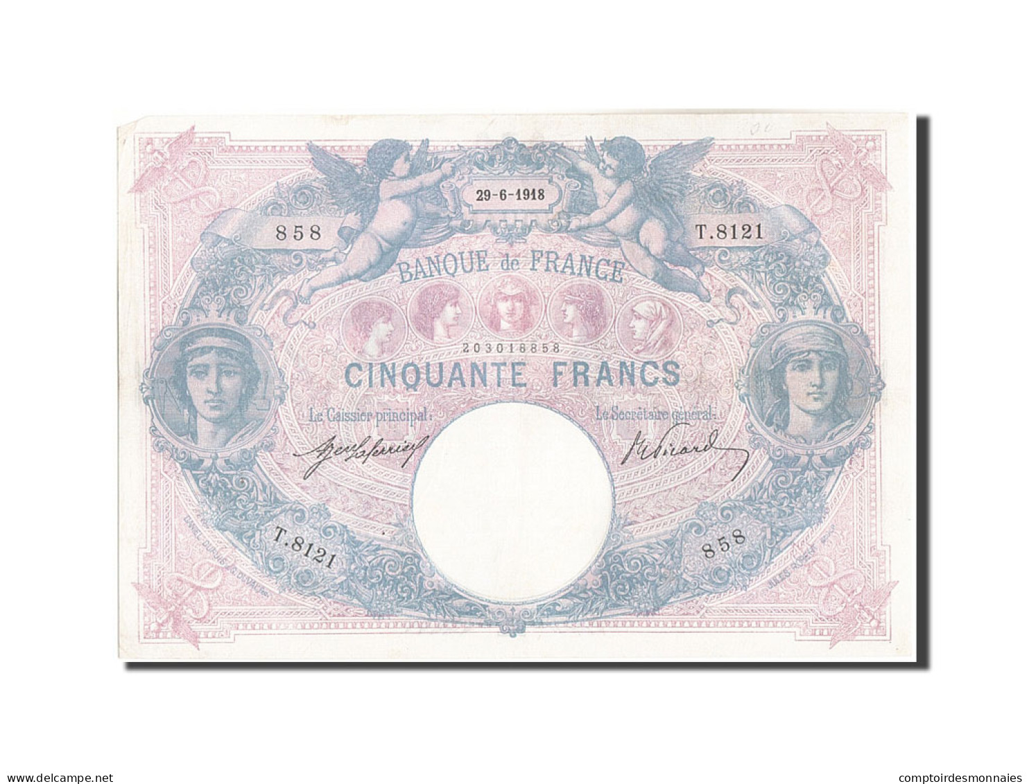 Billet, France, 50 Francs, 50 F 1889-1927 ''Bleu Et Rose'', 1918, 1918-06-29 - 500 F 1888-1940 ''Bleu Et Rose''