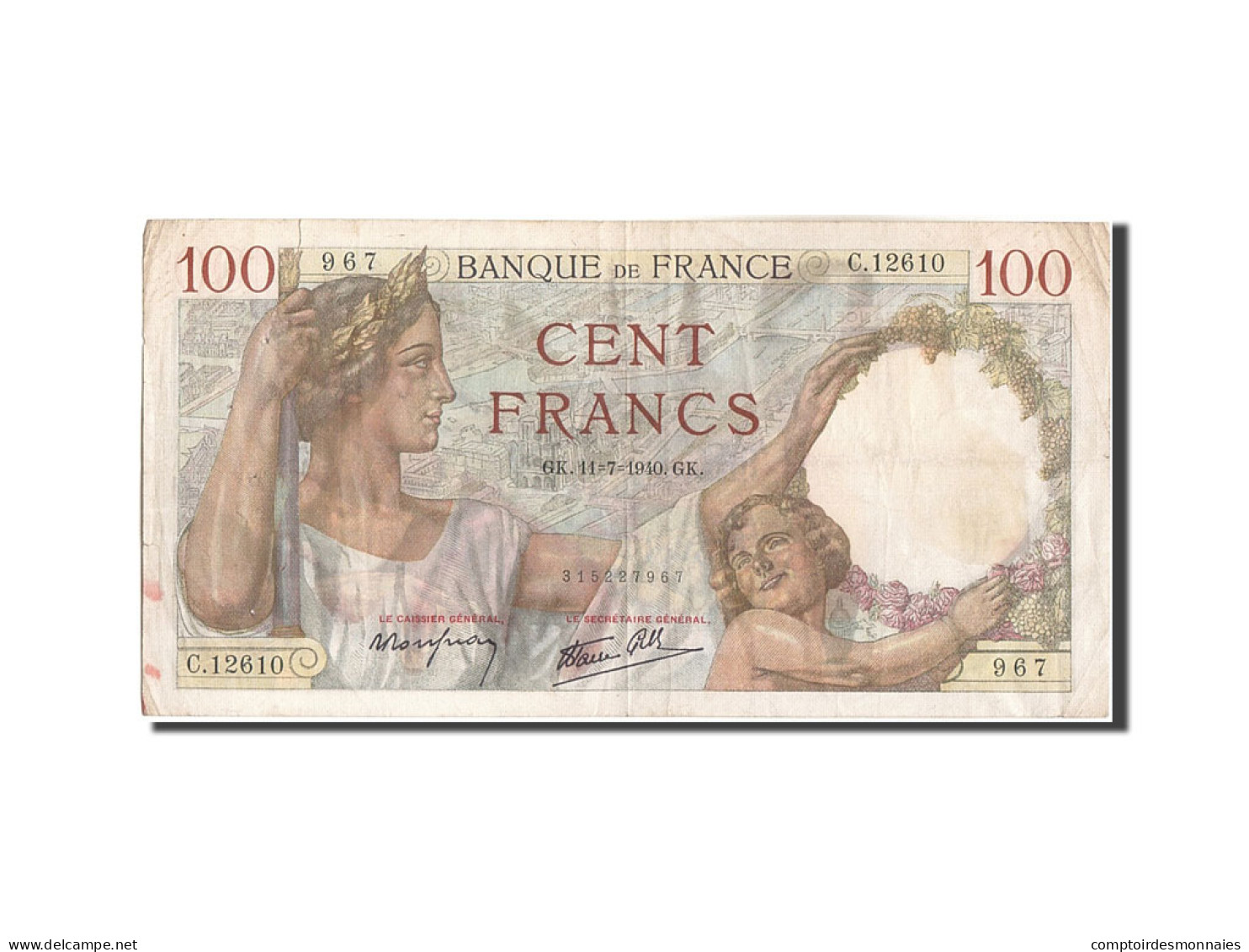 Billet, France, 100 Francs, 100 F 1939-1942 ''Sully'', 1940, 1940-07-11, TB - 100 F 1939-1942 ''Sully''