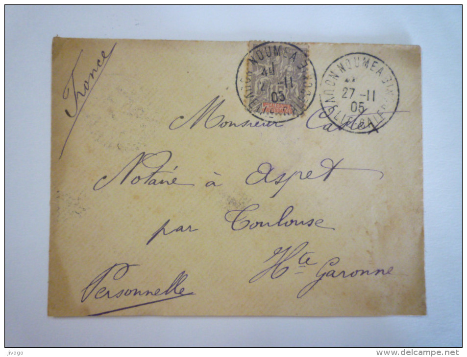 Enveloppe Au Départ De NOUMEA  à Destination De ASPET  1905   - Briefe U. Dokumente