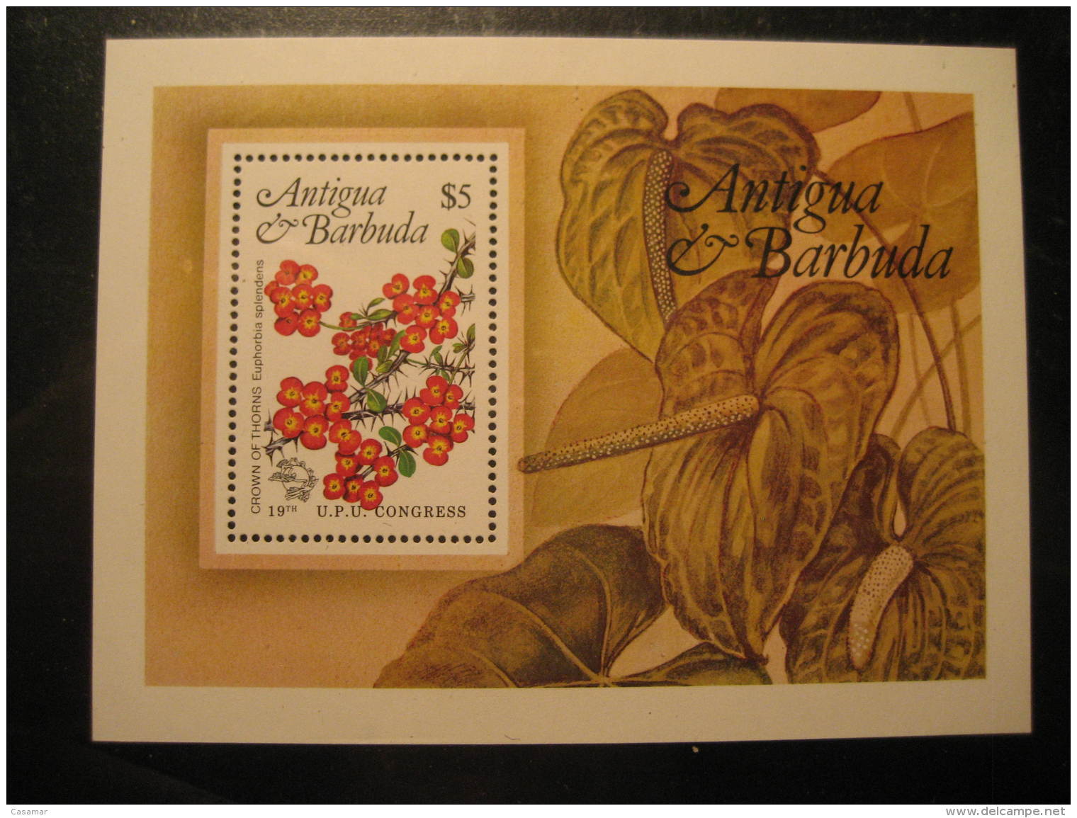 Yvert Block 76 Cat.: 8,50&euro; ** Unhinged UPU Crown Of Thorns Flower Flora ANTIGUA &amp; BARBUDA - UPU (Union Postale Universelle)