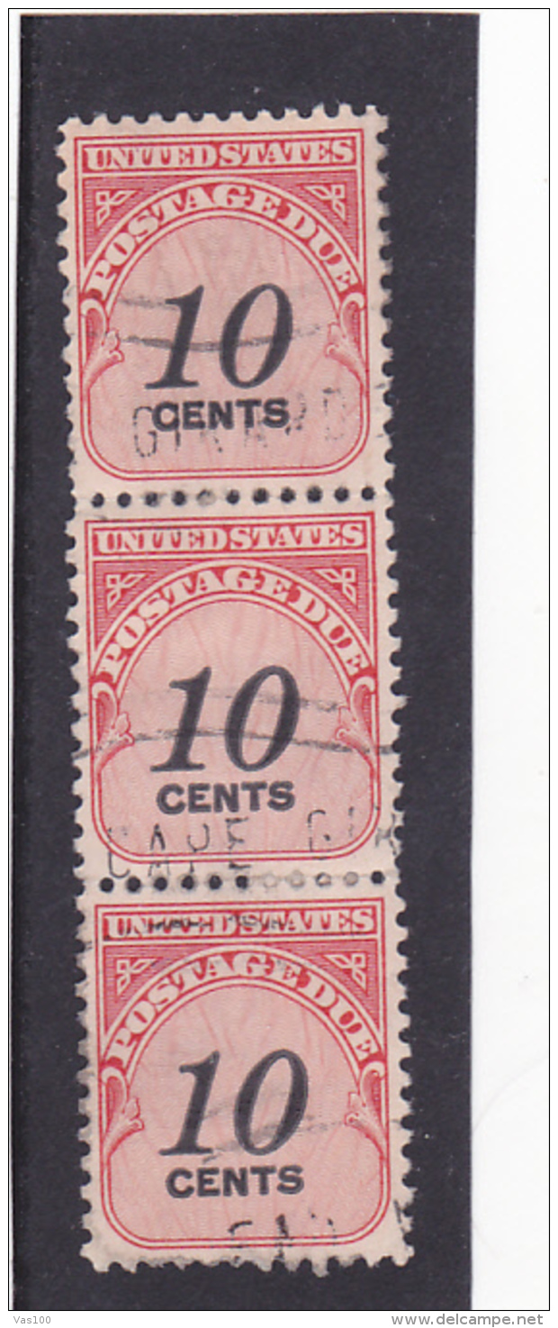 # 180   POSTAGE DUE, 10 CENTS, USED, THREE STAMPS, UNITED STATES OF AMERICA - Other & Unclassified