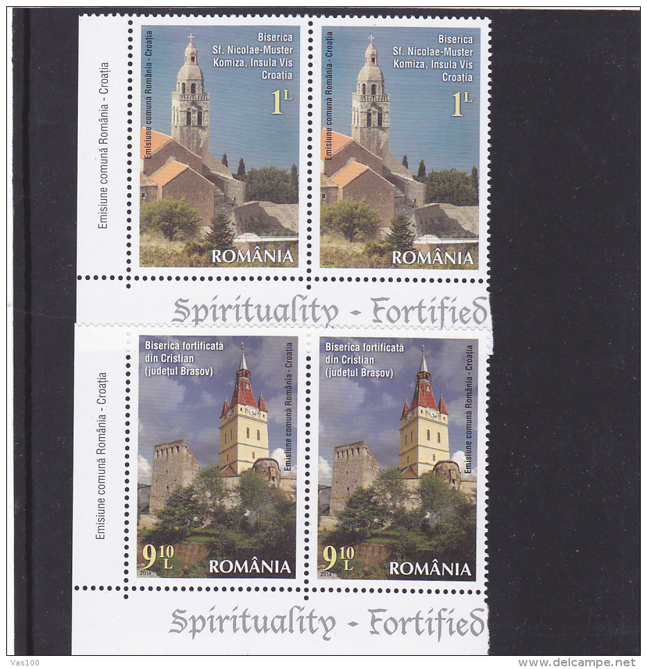 # 180  ARCHITECTURE, FORTRESS,, 2014,  MNH**, STAMPS IN PAIRS, ROMANIA - Neufs