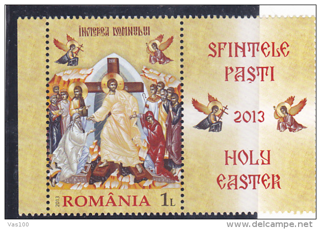 # 180  EASTER, CHRIST, RELIGIOUS, 2013, MNH **, STAMP + LABEL, ROMANIA - Unused Stamps