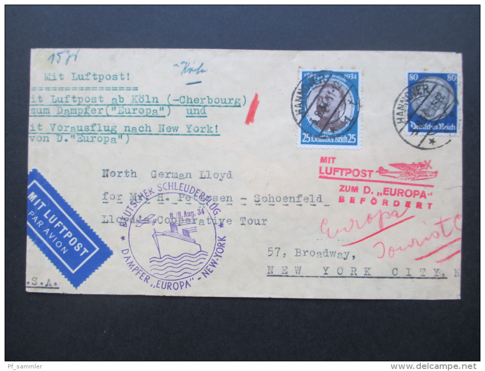 DR 1934 Nr. 543 MiF Deutscher Schleuderflug Dampfer Europa - New York. Mit Luftpost Befördert. Vignette Winter Hilfswerk - Airmail & Zeppelin