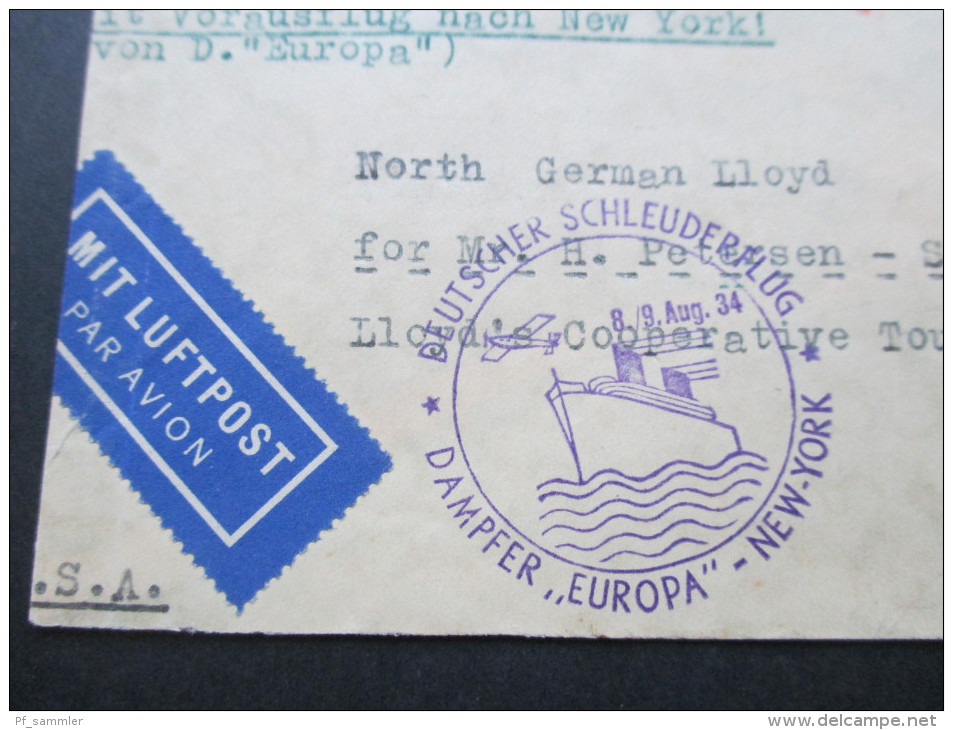 DR 1934 Nr. 543 MiF Deutscher Schleuderflug Dampfer Europa - New York. Mit Luftpost Befördert. Vignette Winter Hilfswerk - Airmail & Zeppelin