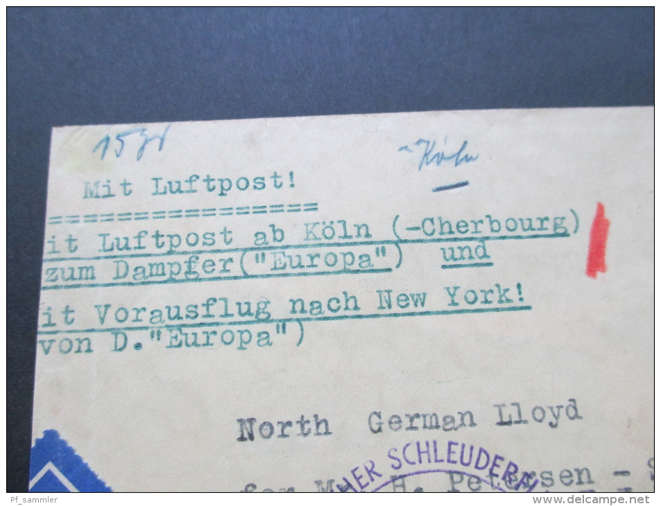 DR 1934 Nr. 543 MiF Deutscher Schleuderflug Dampfer Europa - New York. Mit Luftpost Befördert. Vignette Winter Hilfswerk - Airmail & Zeppelin