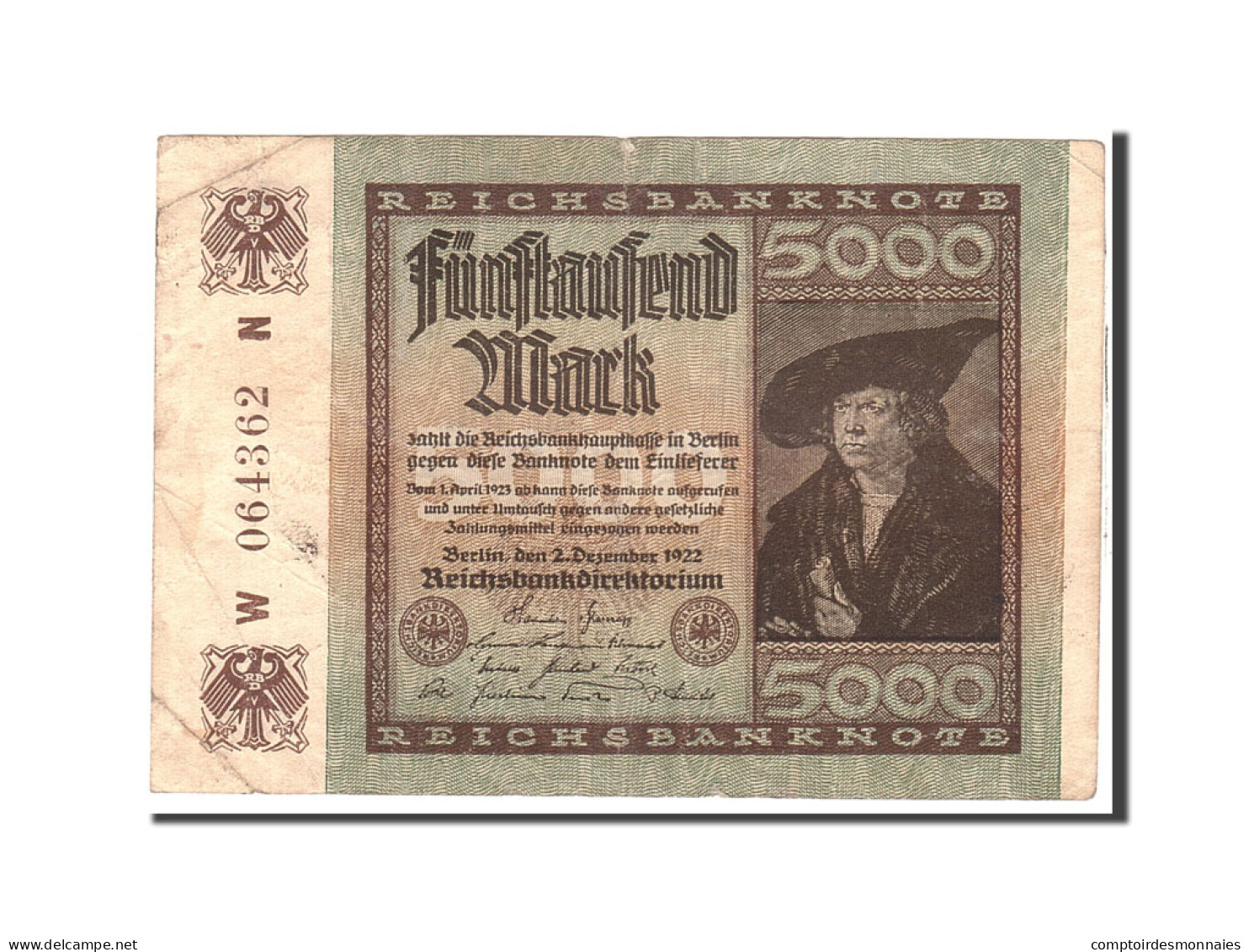 Billet, Allemagne, 5000 Mark, 1922, 1922-12-02, KM:81a, TTB - 5000 Mark