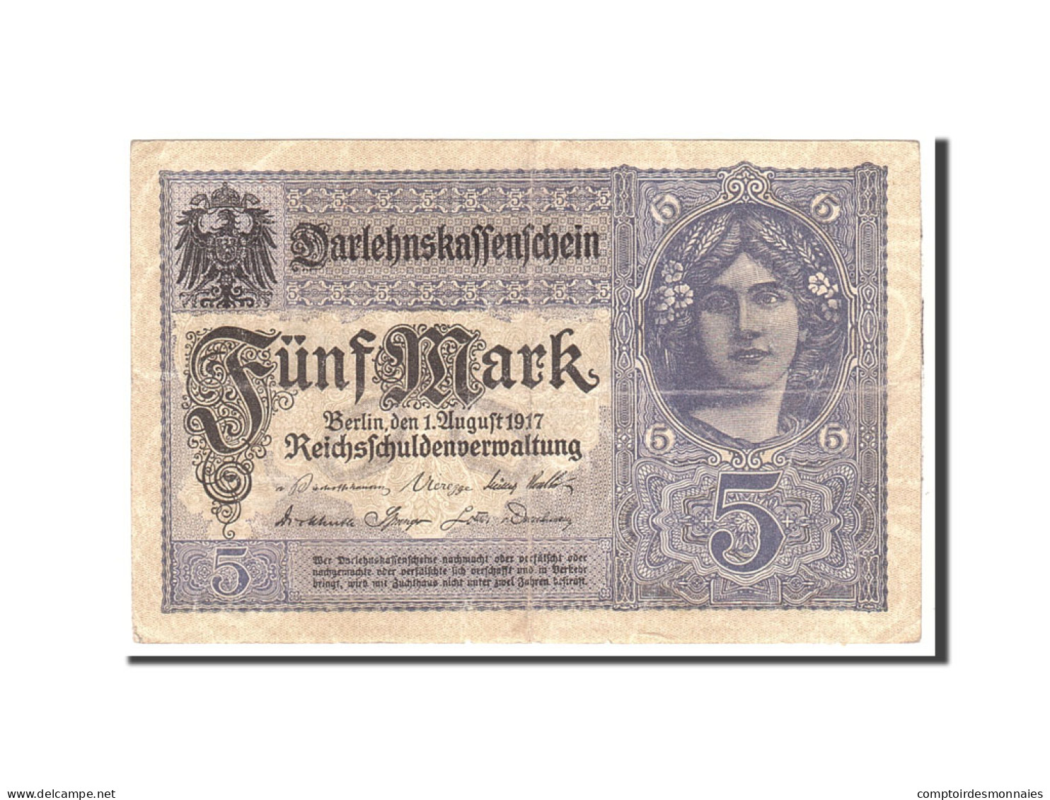 Billet, Allemagne, 5 Mark, 1917, 1917-08-01, KM:56b, TTB - 5 Mark