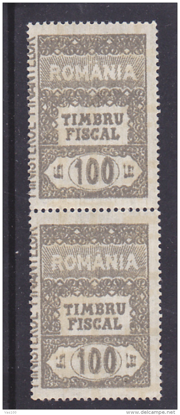 # 181   REVENUE STAMPS, 100 LEI, MNH**, STAMPS IN PAIR, ROMANIA - Fiscale Zegels