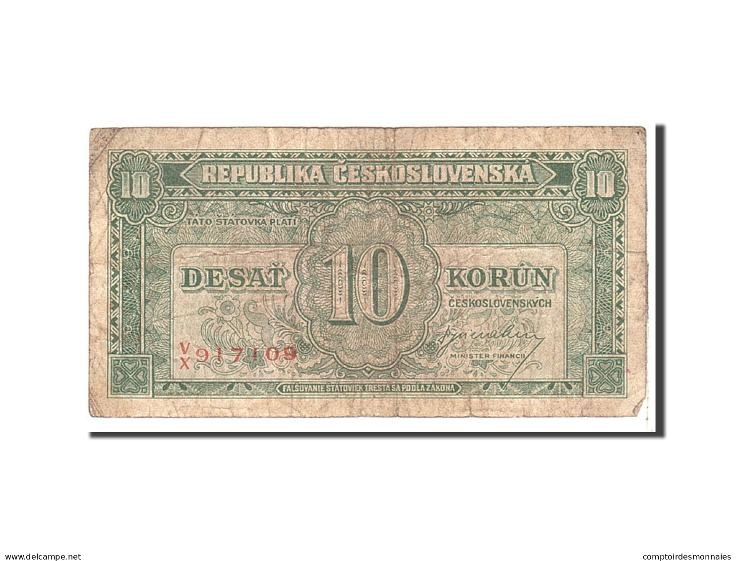 Billet, Tchécoslovaquie, 10 Korun, 1945, Undated, KM:60a, B - Checoslovaquia