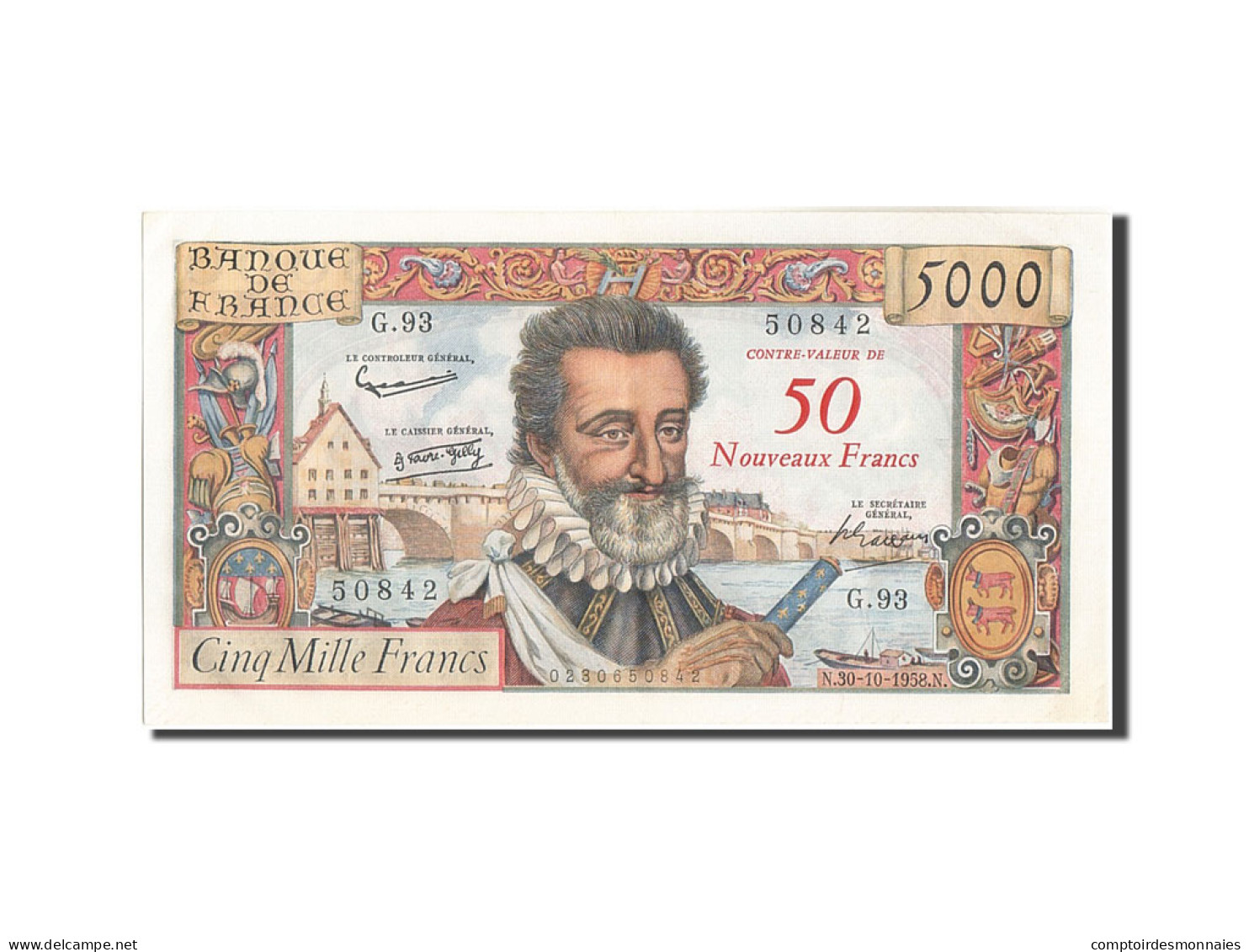 Billet, France, 50 Nouveaux Francs On 5000 Francs, 5 000 F 1957-1958 ''Henri - 5 000 F 1957-1958 ''Henri IV''