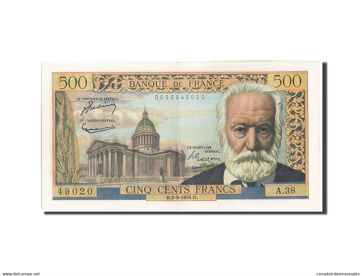 Billet, France, 500 Francs, 500 F 1954-1958 ''Victor Hugo'', 1954, 1954-09-02 - 500 F 1954-1958 ''Victor Hugo''