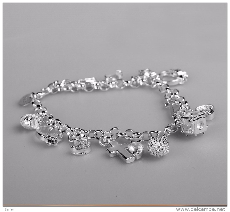 Bracciale Placcato In Argento 925 Con Ciondoli E Cristalli - Bracciali