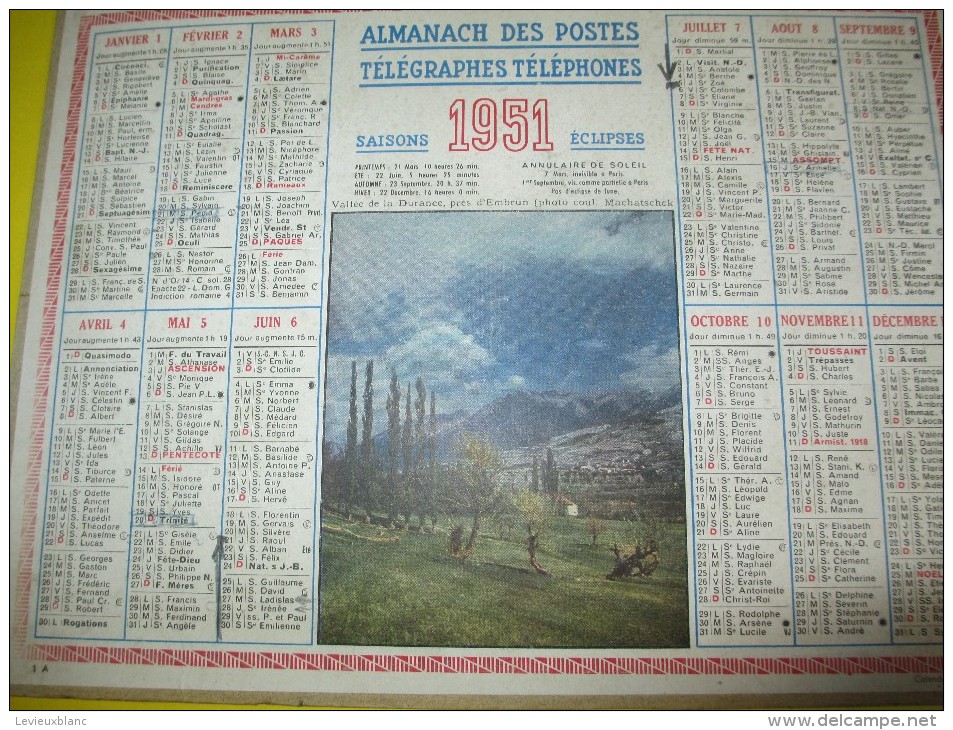 Almanach Des Postes Télégraphes Téléphones /Vallée De La Durance Prés D'Embrun/Seine & Oise/Oller/1951   CAL331 - Grand Format : 1941-60