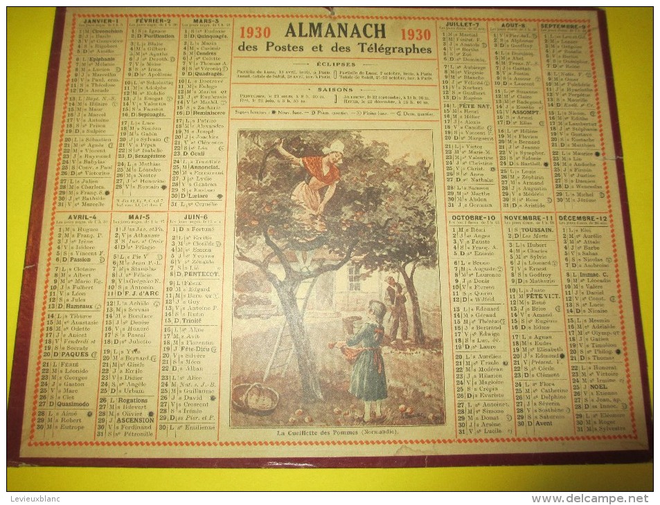 Almanach Des Postes Télégraphes /La Cueillette Des Pommes ( Normandie)/Dépt ?/Imprimeur ? /1930     CAL336 - Formato Grande : 1921-40