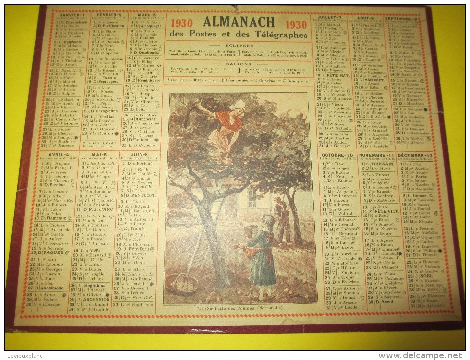 Almanach Des Postes Télégraphes /La Cueillette Des Pommes ( Normandie)/Dépt ?/Imprimeur ? /1930     CAL336 - Grossformat : 1921-40