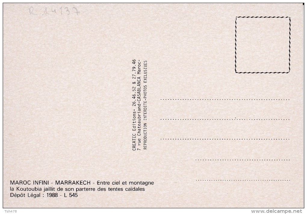 MAROC---MARRAKECH---ENTRE CIEL ET MONTAGNE LA KOUTOBIA.........---voir  2 Scans - Marrakech