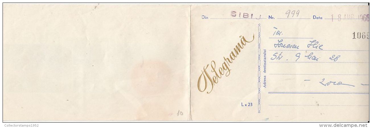 48729- AUGUST 23RD, NATIONAL DAY, TELEGRAMME, 1966, ROMANIA - Telegraphenmarken