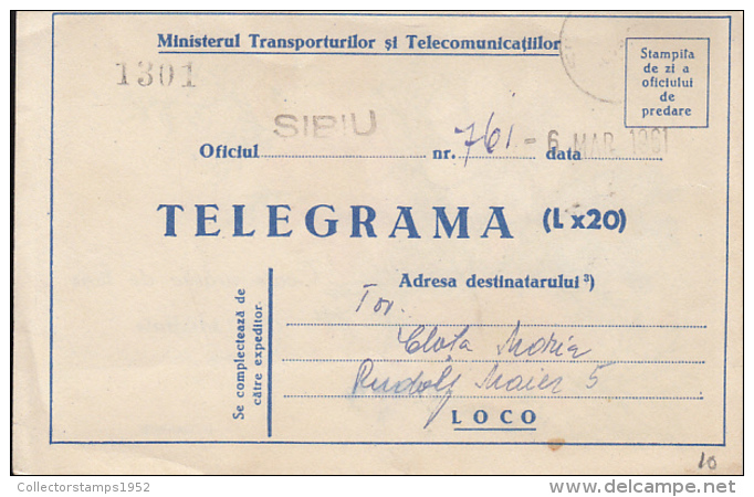 48738- FLOWERS, TELEGRAMME, 1961, ROMANIA - Télégraphes