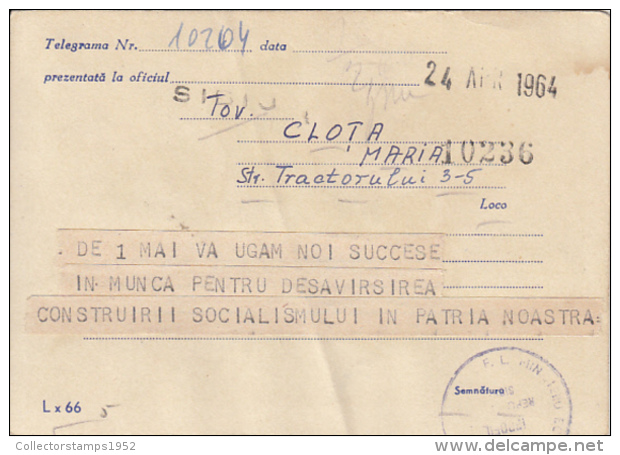 48739- ROSES, FLOWERS, TELEGRAMME, 1964, ROMANIA - Télégraphes