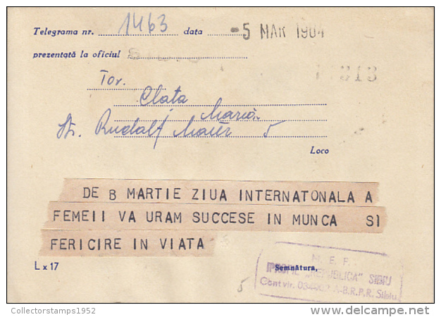 48740- POPPIES, DAISIES, WILD FLOWERS, TELEGRAMME, 1964, ROMANIA - Télégraphes