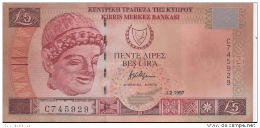 (B0164) CYPRUS, 1997. 5 Pounds. P-58. XF - Chypre