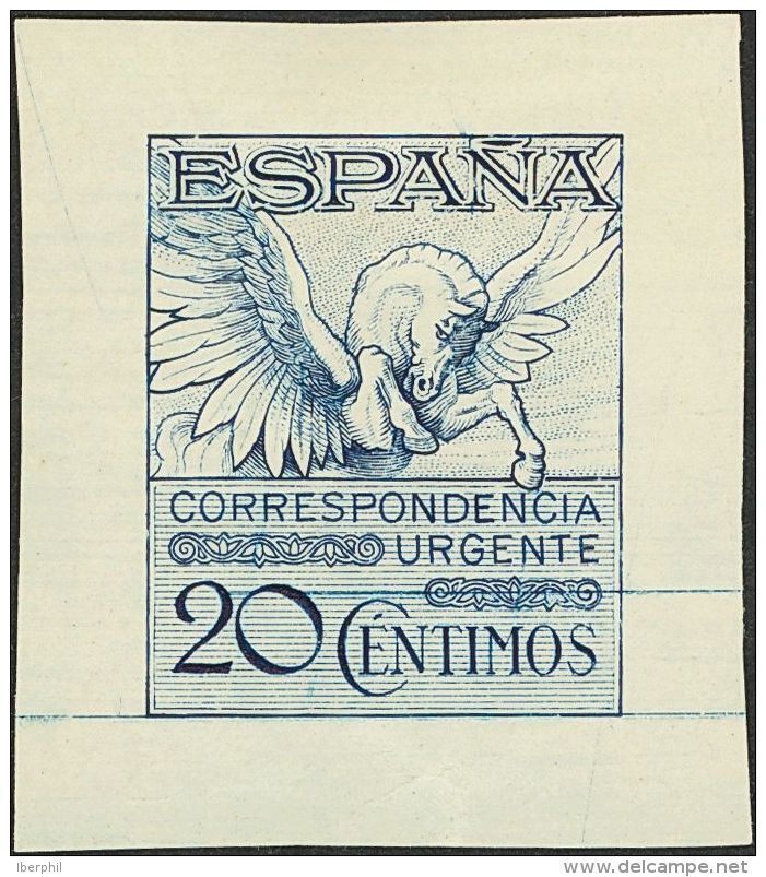 SIGLO XX. Urgente. 20 Cts Azul. PRUEBA DE PUNZON. MAGNIFICA Y MUY RARA. (Gálvez 2469) - Unused Stamps