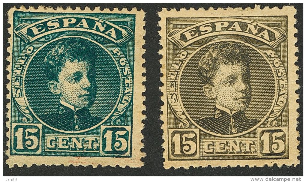 SIGLO XX. Alfonso XIII. Cadete. 15 Cts Verde Negro Y 15 Cts Negro. ENSAYOS DE COLOR (N&ordm;A000.000). MAGNIFICOS. - Unused Stamps