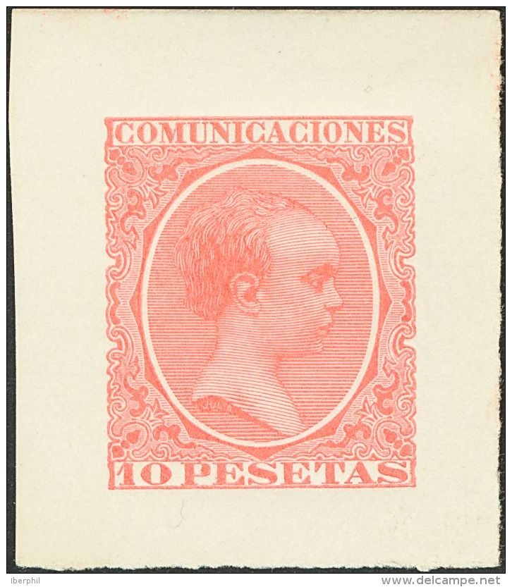 ALFONSO XIII. 10 Pts Rojo Naranja. PRUEBA DE PUNZON. MAGNIFICA Y MUY RARA. (Gálvez 1471) - Unused Stamps