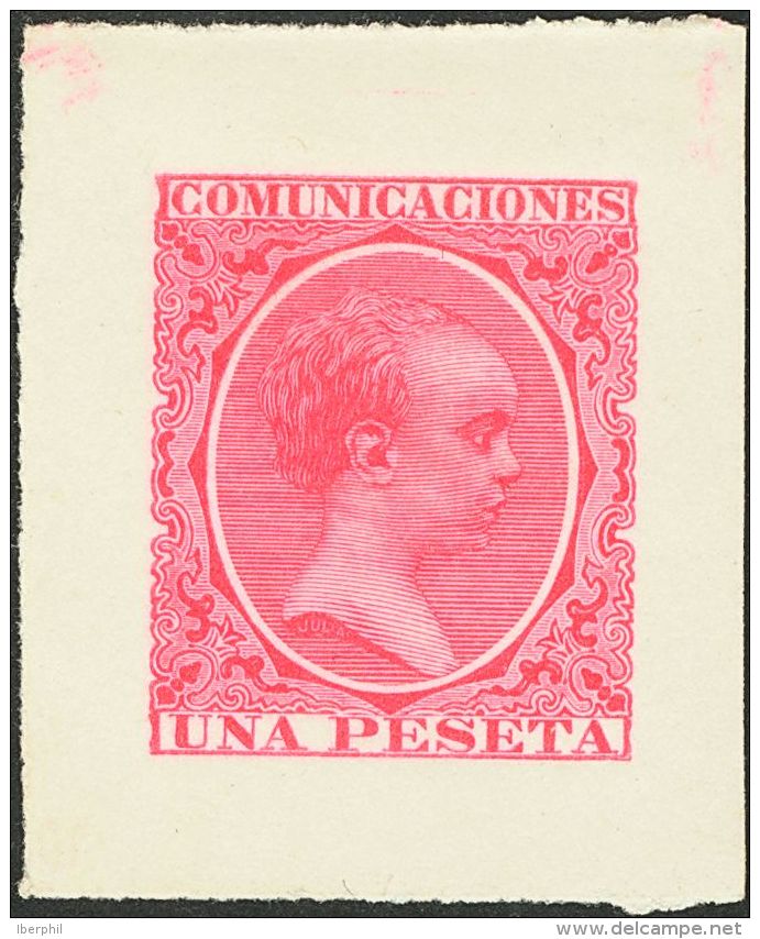 ALFONSO XIII. 1 Pts Rosa. PRUEBA DE PUNZON. MAGNIFICA Y MUY RARA. (Gálvez 1469) - Unused Stamps