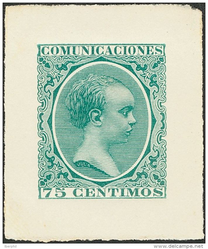 ALFONSO XIII. 75 Cts Verde. PRUEBA DE PUNZON. MAGNIFICA Y MUY RARA. (Gálvez 1468) - Unused Stamps