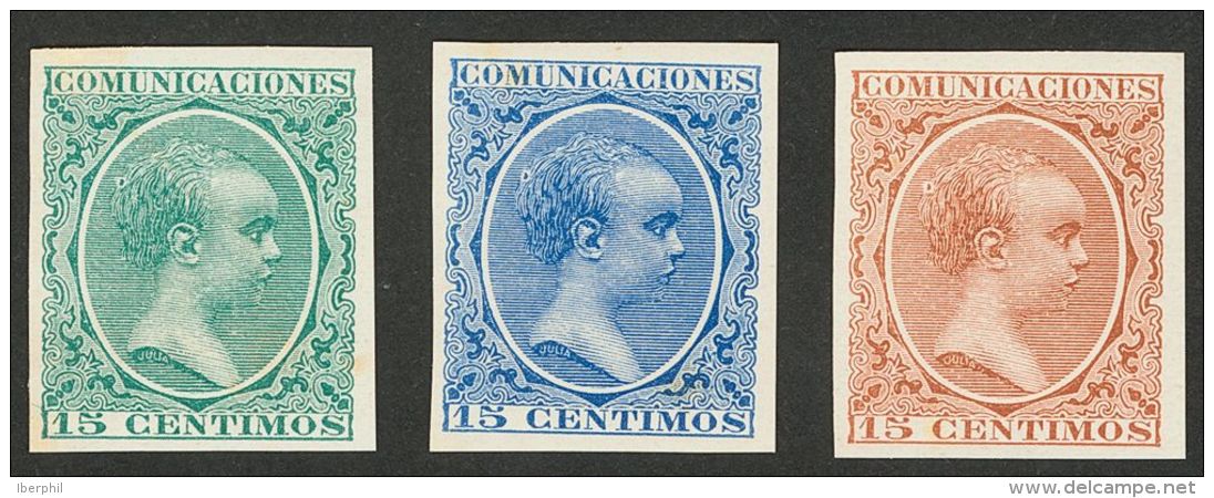 ALFONSO XIII. Conjunto De Once ENSAYOS DE COLOR (sin Dentar) Del 15 Cts, En Los Diferentes Colores Adoptados Para Cada V - Unused Stamps