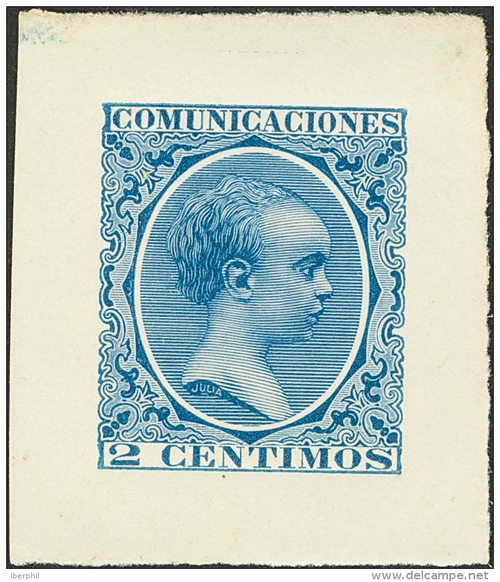 ALFONSO XIII. 2 Cts Azul. PRUEBA DE PUNZON. MAGNIFICA Y MUY RARA. (Gálvez 1450) - Unused Stamps
