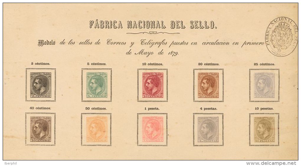 ALFONSO XII. Espectacular HOJA MODELO Con La Serie Completa En Los Colores Adoptados (buena Conservación, Las Poc - Unused Stamps