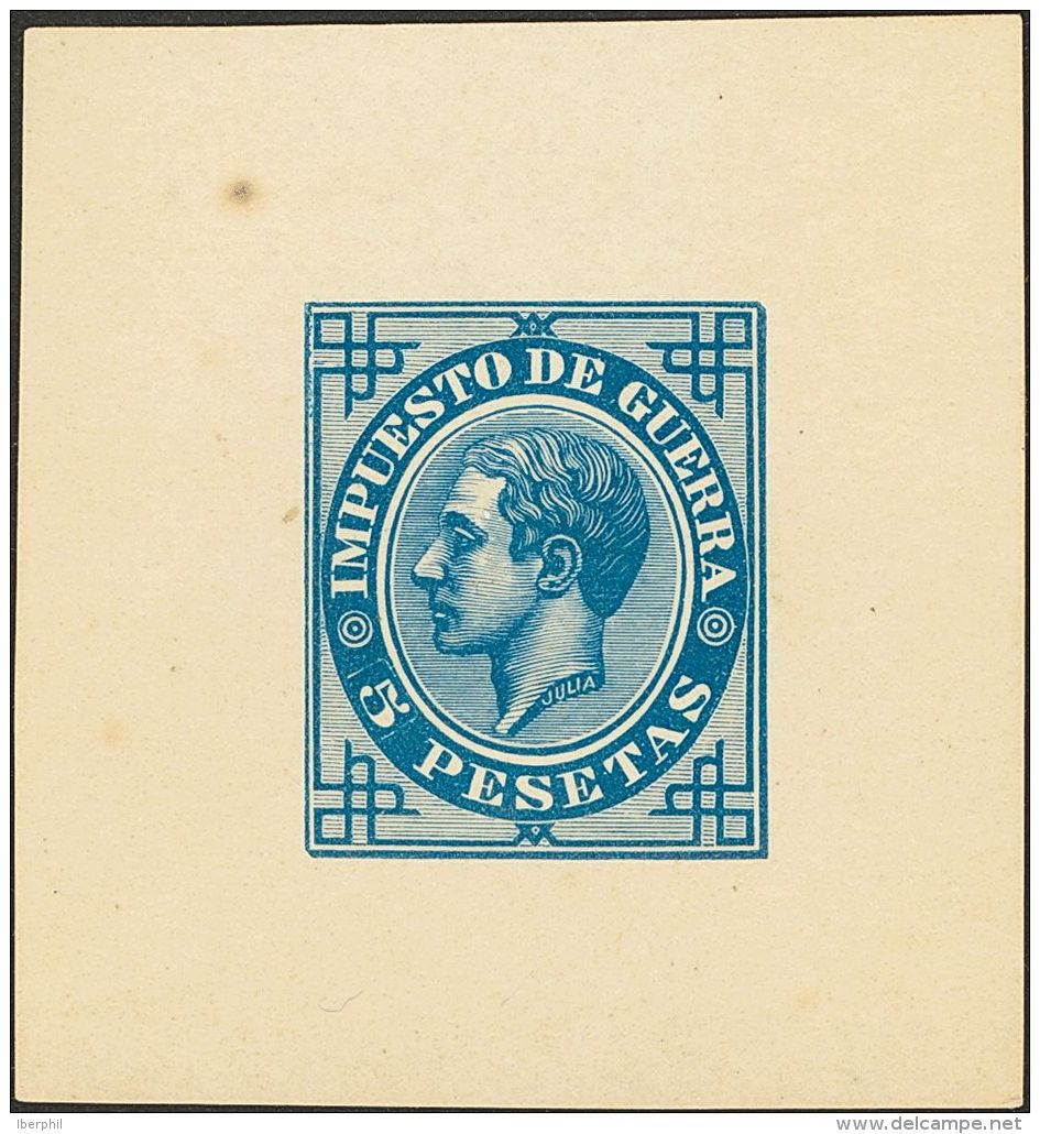 ALFONSO XII. 5 Pts Azul (manchita Del Tiempo Sin Importancia). PRUEBA DE COLOR. BONITA Y RARISIMA. (Gálvez IG39) - Unused Stamps