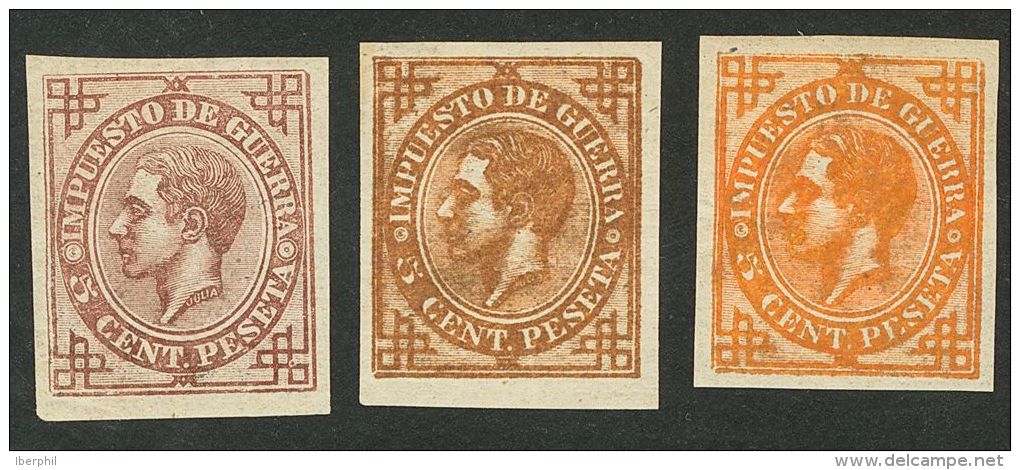 ALFONSO XII. Conjunto De Cuatro ENSAYOS DE COLOR (sin Dentar), En Carmín, Casta&ntilde;o Lila, Casta&ntilde;o Y C - Unused Stamps