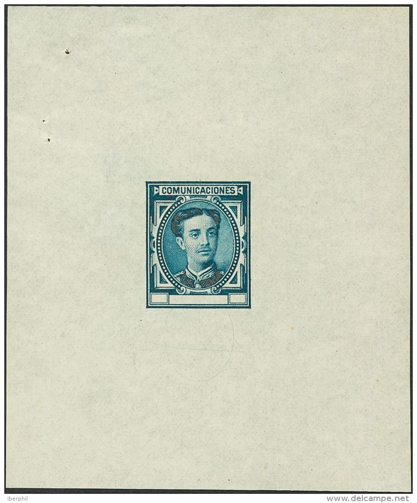 ALFONSO XII. Sin Valor, Azul. PRUEBA DE PUNZON, Sin Inscripciones En El Cartucho Inferior. MAGNIFICA Y RARISIMA. (G&aacu - Neufs